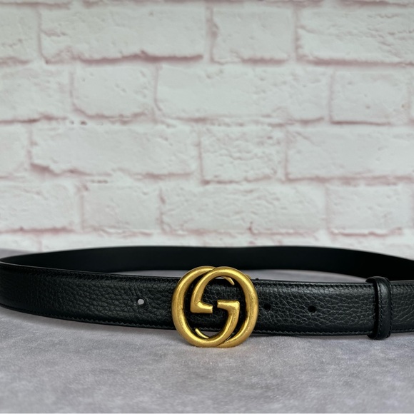 Gucci Interlocking G Double Gg Textured Black Leather Belt 474345 100/40 - Picture 3 of 12